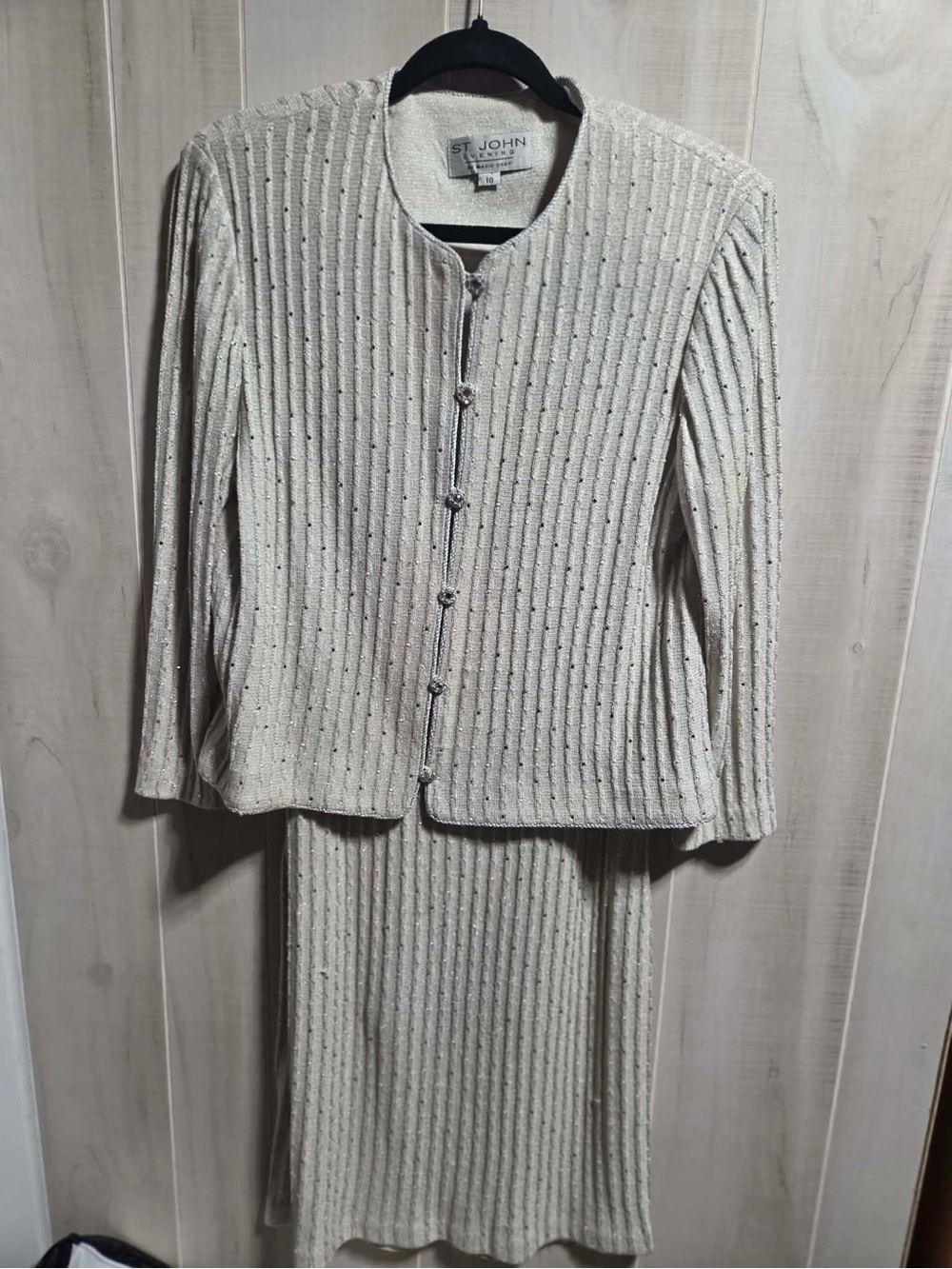 St. John Cream Ribbed Knit Two-Piece Midi Dress Set